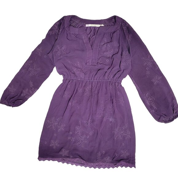 Chelsea & Violet Purple Embroidered Long Sleeve Dress Size S v neck floral - Picture 1 of 5